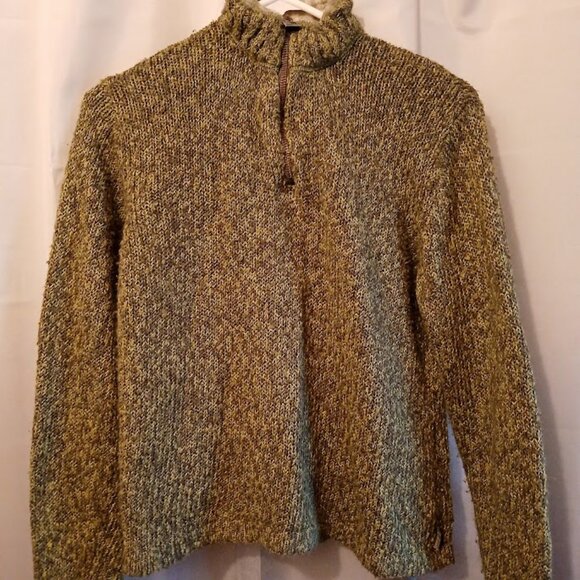 WOOLRICH Pullover Mock Neck Sweater Top women M Olive Green 1/2 zip up henley LS - Picture 2 of 10